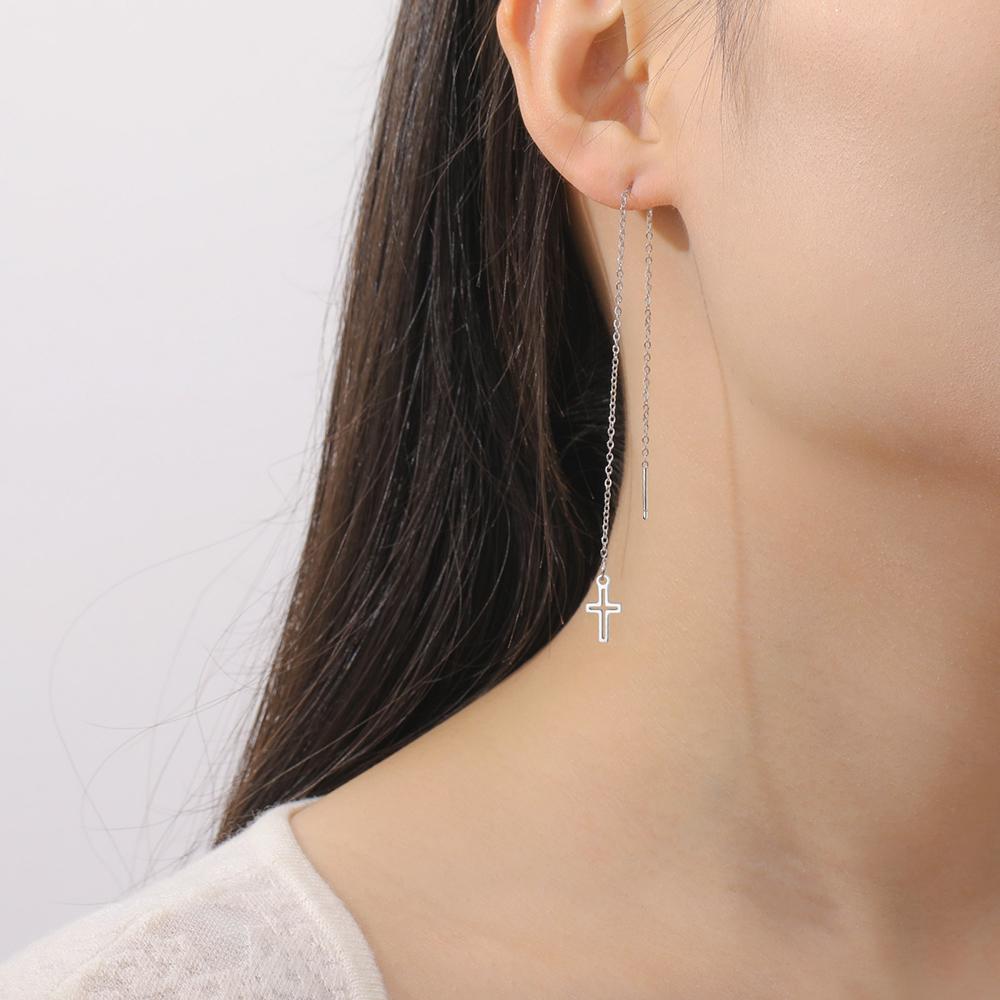 Dawapara Cross Long Earrings for Women Stainless Steel Tassel Earrings Christian Symbol Minimalism Cross Charm Religious Jewelry