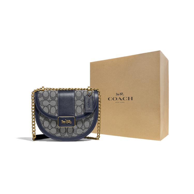New COACH Alie Canvas With Leather Saddle Bag Shoulder Bag Crossbody Bag Small Size Women's Marine Blue C3464-B4RH3