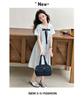 Girls' Korean version college style summer dress, new summer children's stylish navy collar bow dress