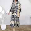 Women's Long Sleeve V Neck Bohemian Print Loose Plus Size Long Dress