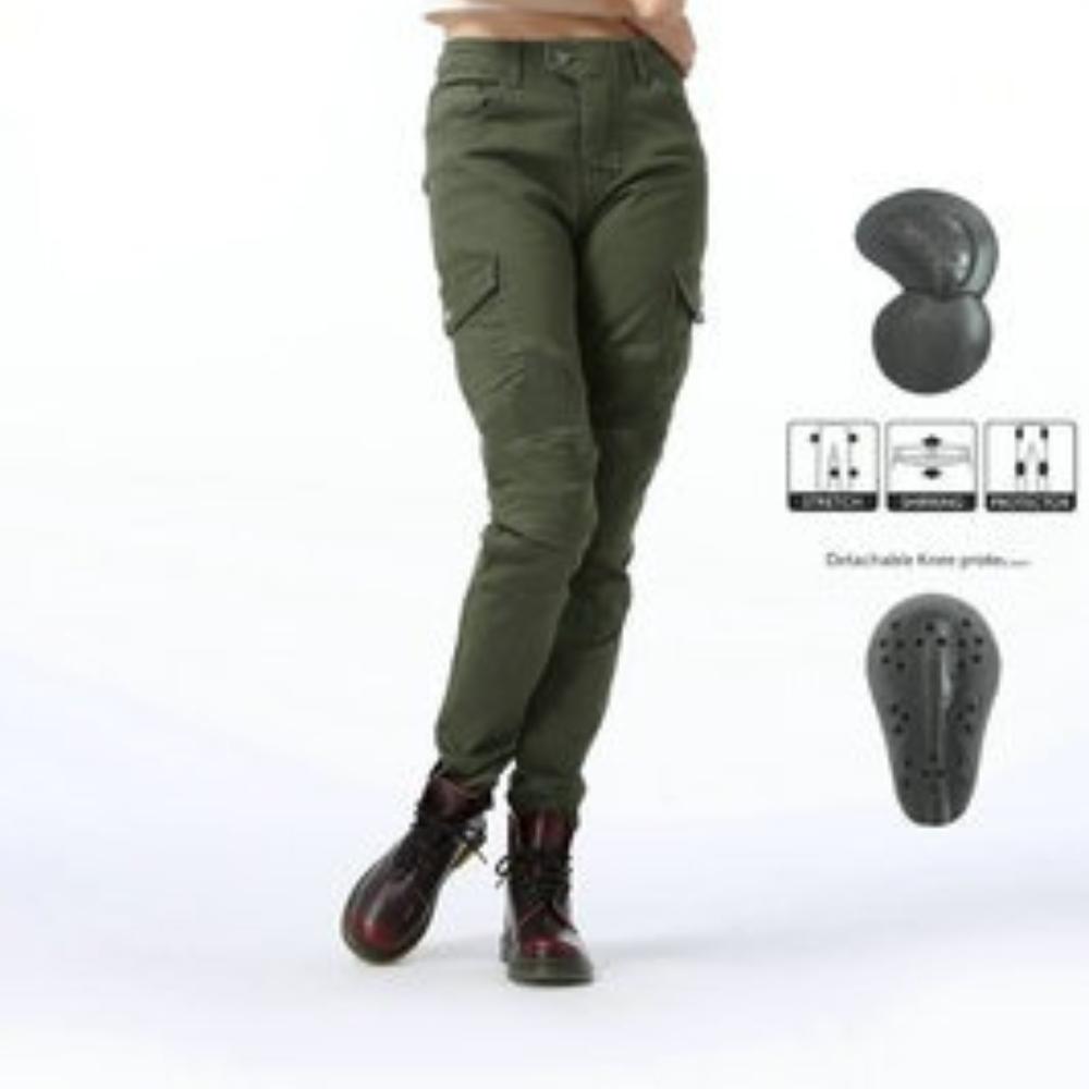 Army green casual motorcycle pants, biker jeans, women's racing pants