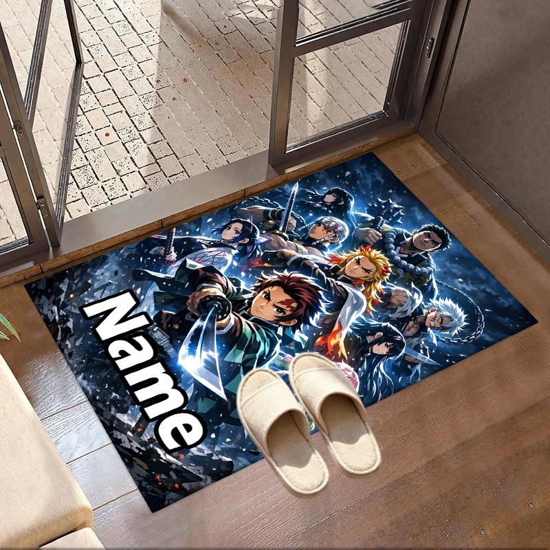 Custom Name Personalized Demon Slayer Print Carpet, Versatile Home Decor Rug, for Playroom, Apartment, Balcony, Entryway, Hallway Gift
