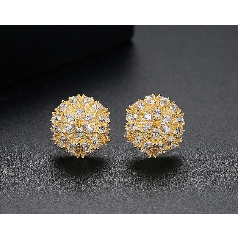 CMM Korean Style Yellow Golden Color Zircon Stud Earrings