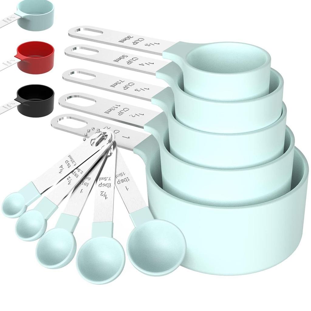 10-Piece Stainless Steel & Plastic Measuring Cup and Spoon Set for Baking and Cooking