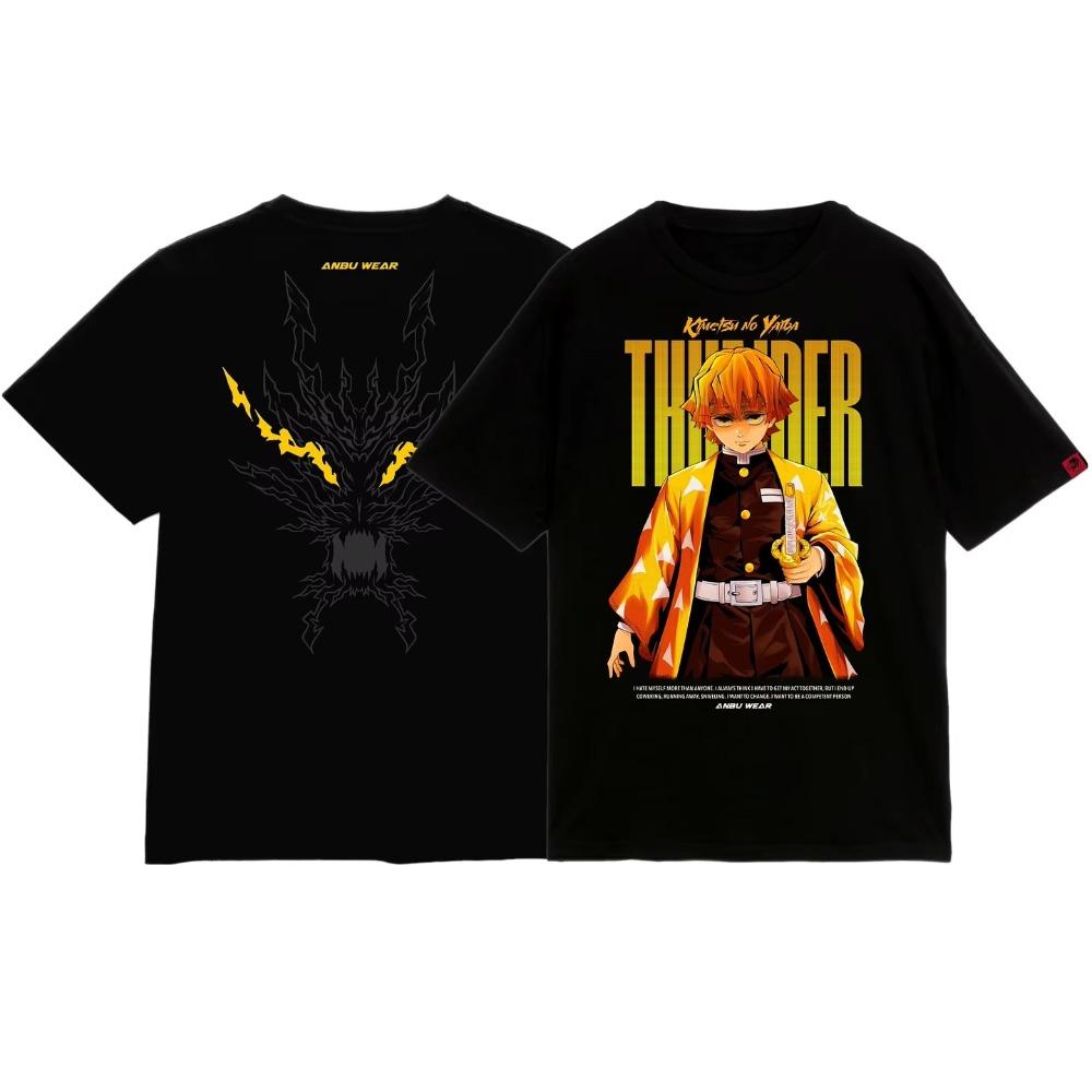 

Аниме футболка с графикой Зеницу, футболка с принтом манги «Клинок, рассекающий демонов» для мужчин и женщин, одежда, высококачественный хлопок, футболка с коротким рукавом, топ L