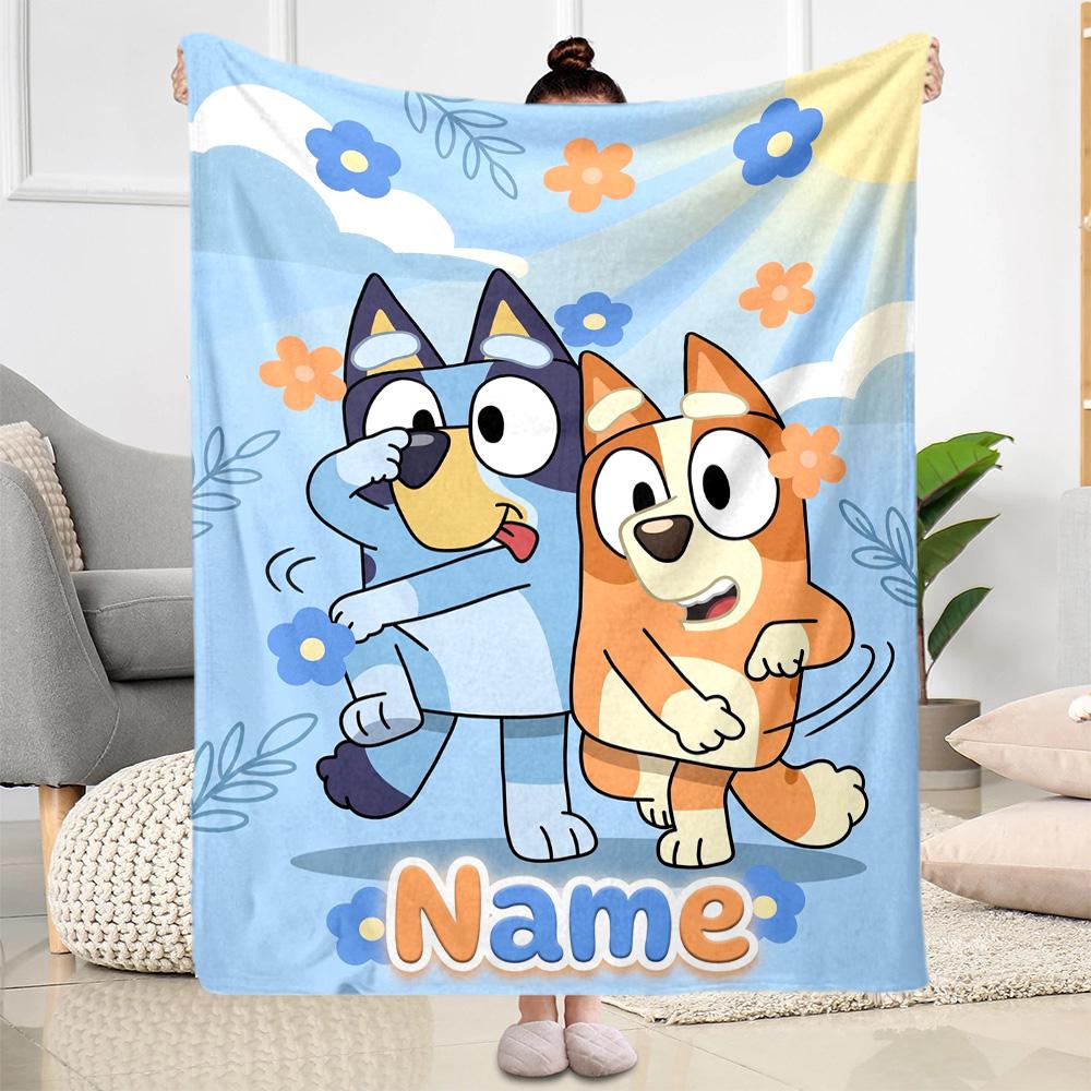 Bluey Family Adventure Customize Text Blanket Throw Customizable Blanket Soft Warm Cozy for Bed Office Bedding Seaside Ideal for All Seasons