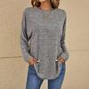 Women's Fashionable Solid Color Round Neck Long Sleeved Loose Fitting Pullover T-shirt Top