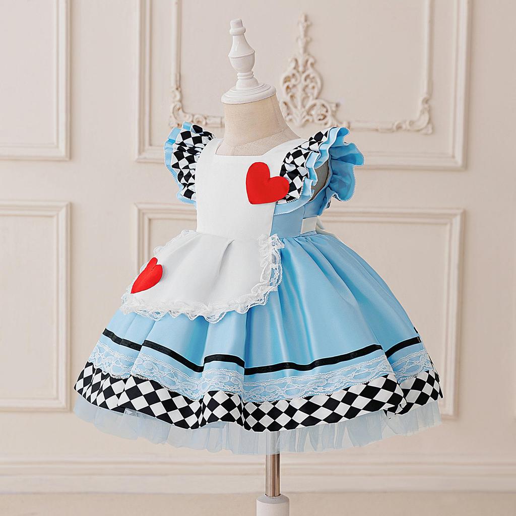 Alice In Wonderland Blue Maid Heart Princess Dress Halloween Costume for Girls