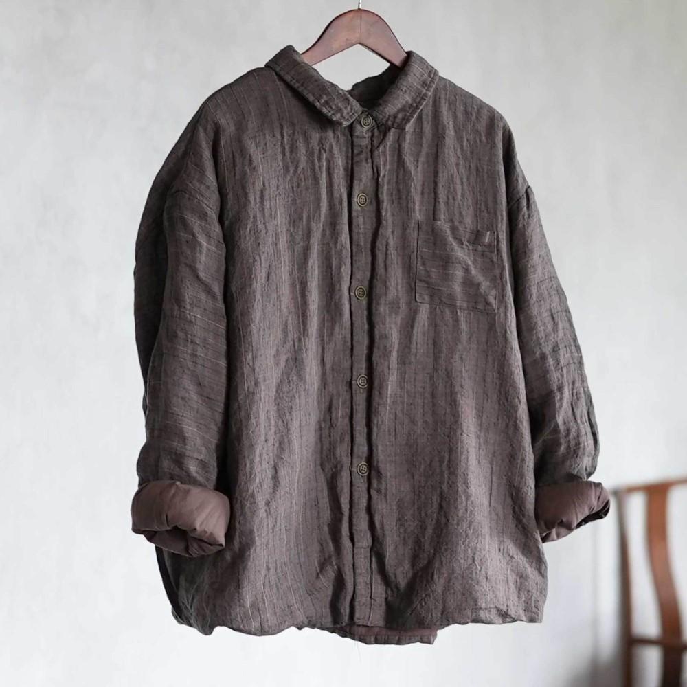 

Johnature Women Vintage Jackets Turn-down Collar Long Sleeve Coats Spring Button Chinese Style Plus Cotton Jackets One Size