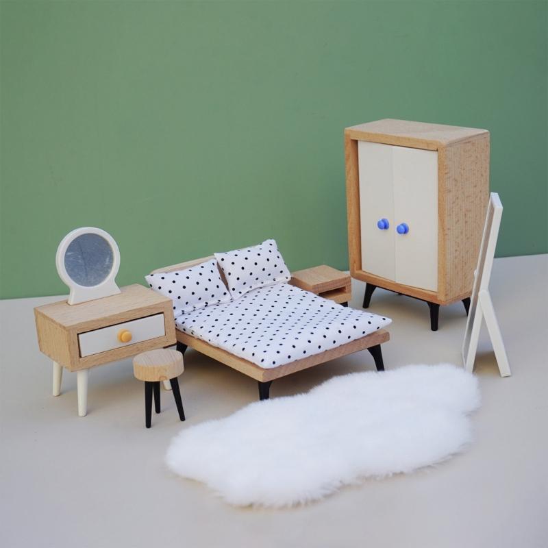 1:12 Scale Miniature Wooden Doll House Bedroom Furniture Model Figurine For Realistic Scene Setting Display Decoration