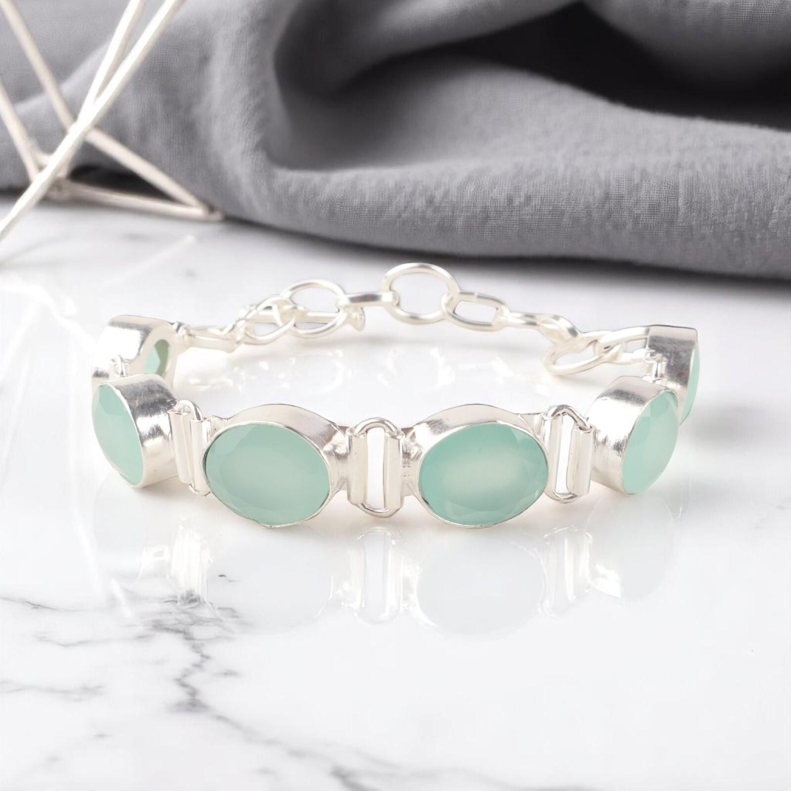 

Аква Халцедон Драгоценный Камень 925 Стерлинговое Серебро Ювелирные Изделия Ручной Работы Подарок Браслет 8 RB-4-16