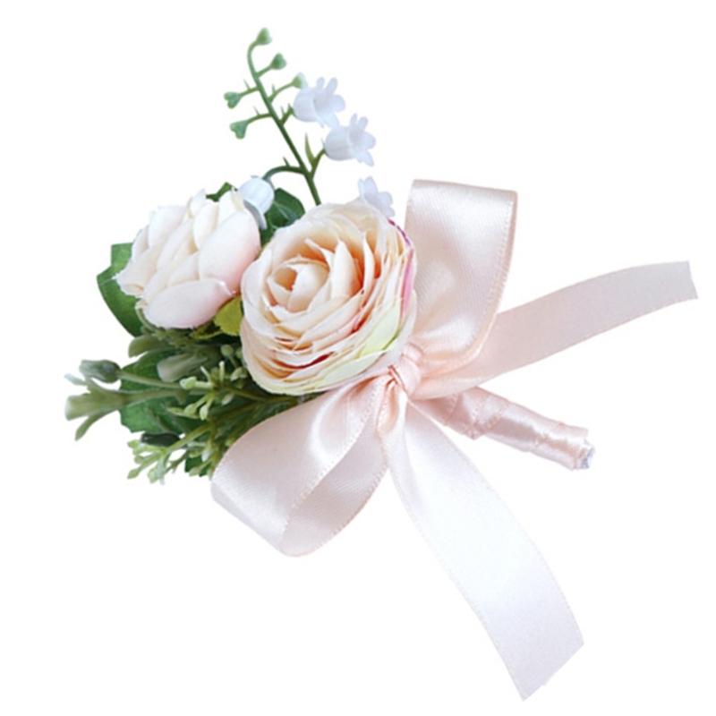 Wedding Flower Wrist Corsages Boutonniere for Bride Groom Natural Looking Artificial Rose Flower for Special Occasion