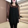 Spring Luxury Silk-Blend Frog Button Long Sleeve Plus Size Blouse for Mid-Aged Women