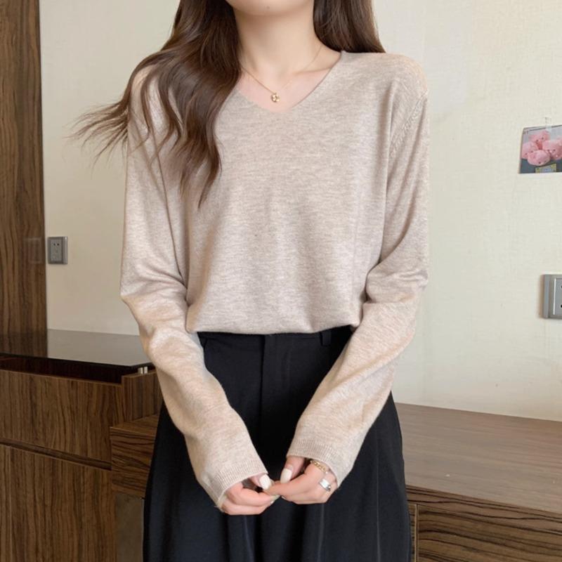 

Autumn and winter basic collar knitted sweater women s large size loose fat mm long sleeve inner bottom top versatile average size [recommended 80-60kg]