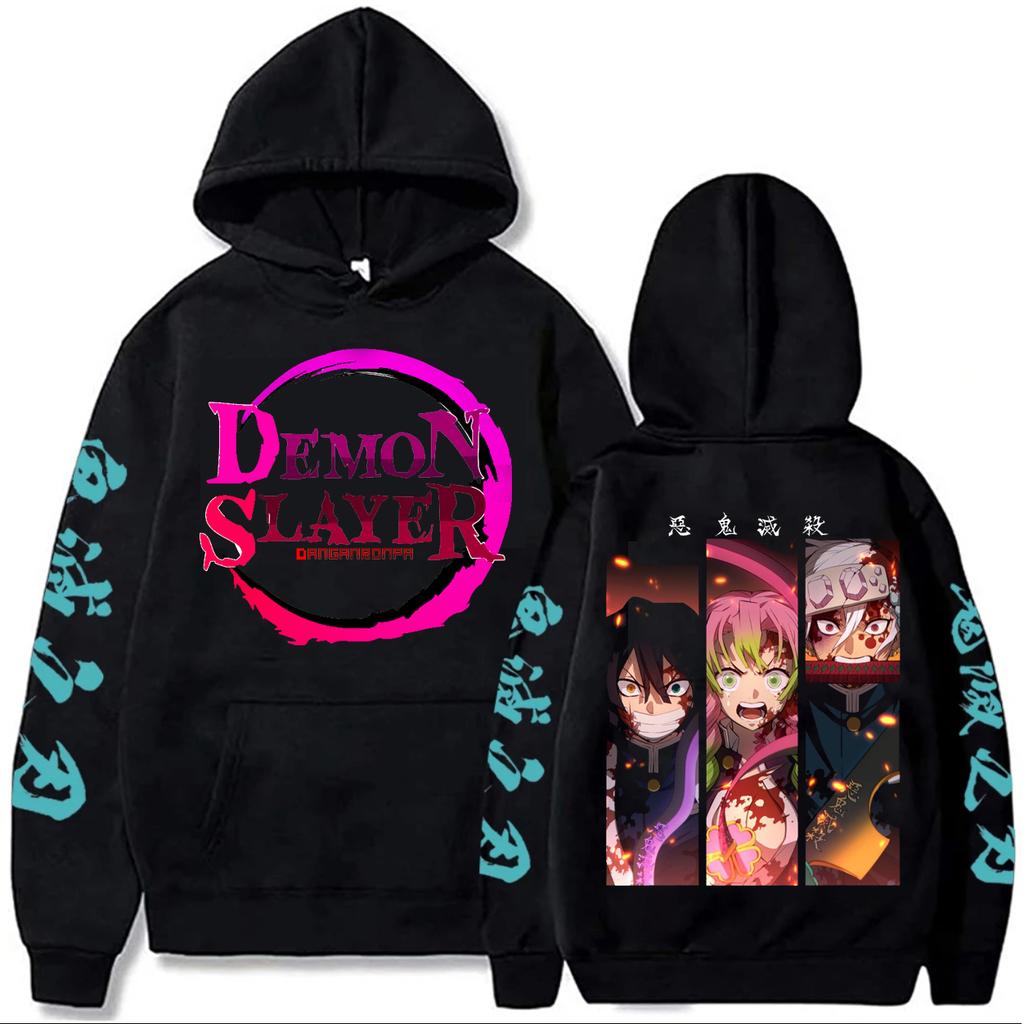 Anime Demon Slayer Kokushibo Douma Retro Cartoon Men Hoodies Casual Harajuku Unisex Patchwork Winter Hooded Sweatshirts
