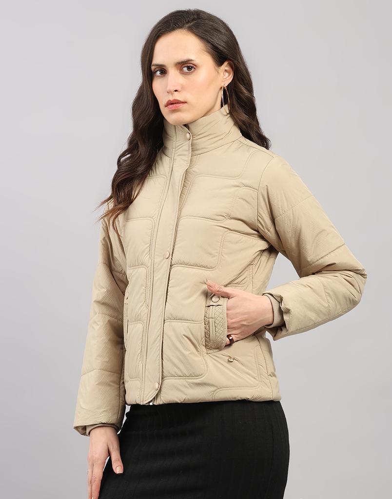 Monte Carlo Women's Regular Fit Self Design Stand Collar Full Sleeve Jacket