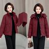 Women's Short Hooded Winter Middle-aged Loose Warm Cotton-padded Jacket with Detachable Hood