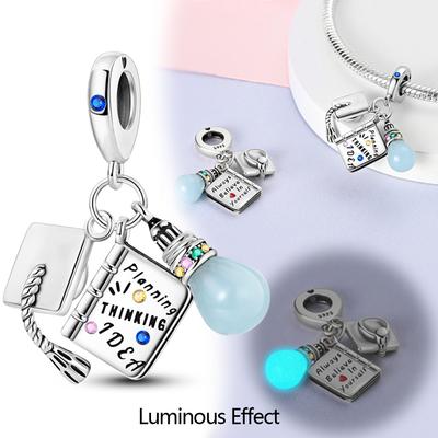 Ciondoli Lampadina Argento, Libro, Tocco Dottorato Pendenti Adatti ai Braccialetti Originali Charms Per Donne Gioielli Fai da Te Creazione Regali
