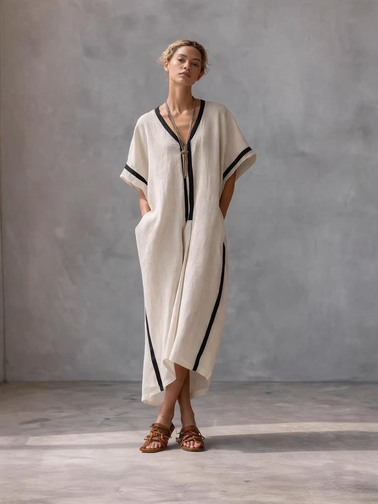 Damen Freizeit Langes Maxikleid mit kurzen Ärmeln - Neue Frühling/Sommer Kollektion