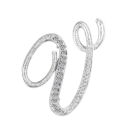 1 Pc Fashion Unisex Rhinestone English Letters Alphabet A-Z Brooch Pin Ornament