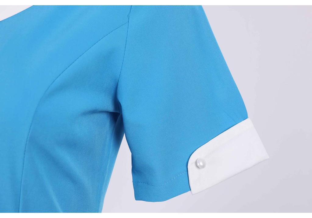 Europäisches & Amerikanisches Sommerkleid mit kurzen Ärmeln, Kragen, einfarbig, lässig, mit weitem Saum