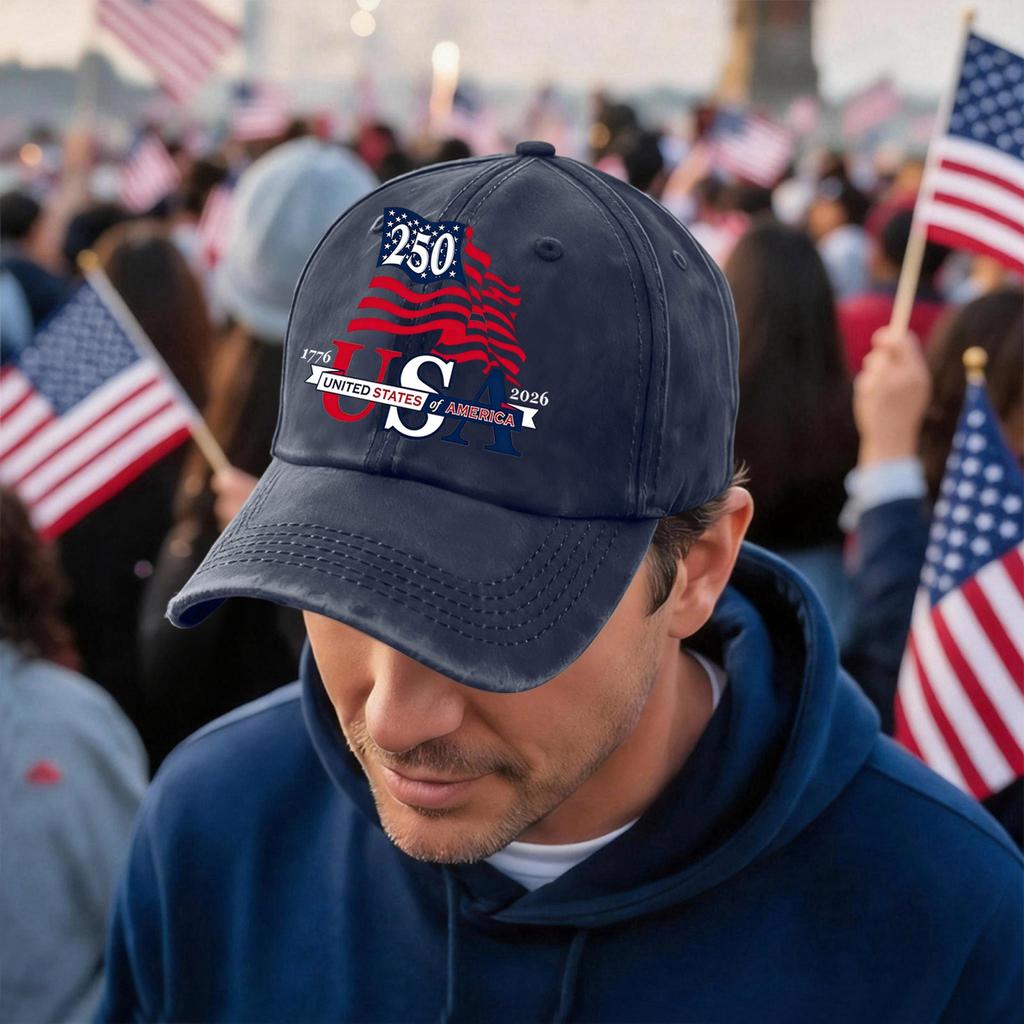 Men's and Women's Matching American 250th Anniversary Anniversary Embroidered Vintage Washed Baseball Cap