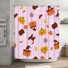 Charming Halloween-themed Shower Curtain Set with Pumpkin Witch Hat Patterns for Bathroom Decorations Pink Background, Size 180c