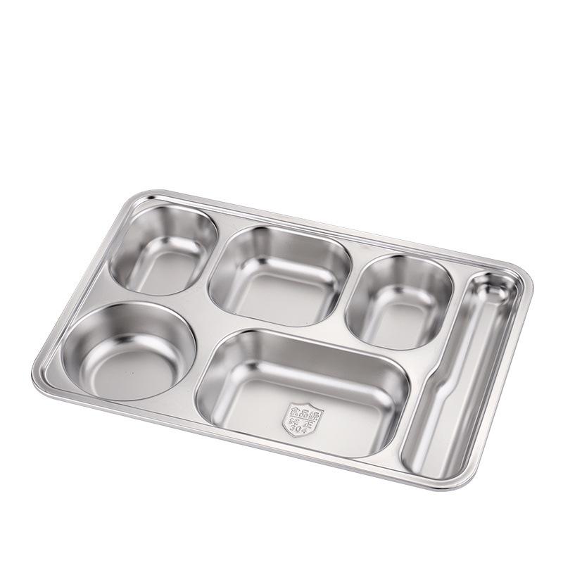 304 Stainless Steel Compartment Tray with Lid: Rectangular Fast Food and Canteen Rice Tray, Chinese Style