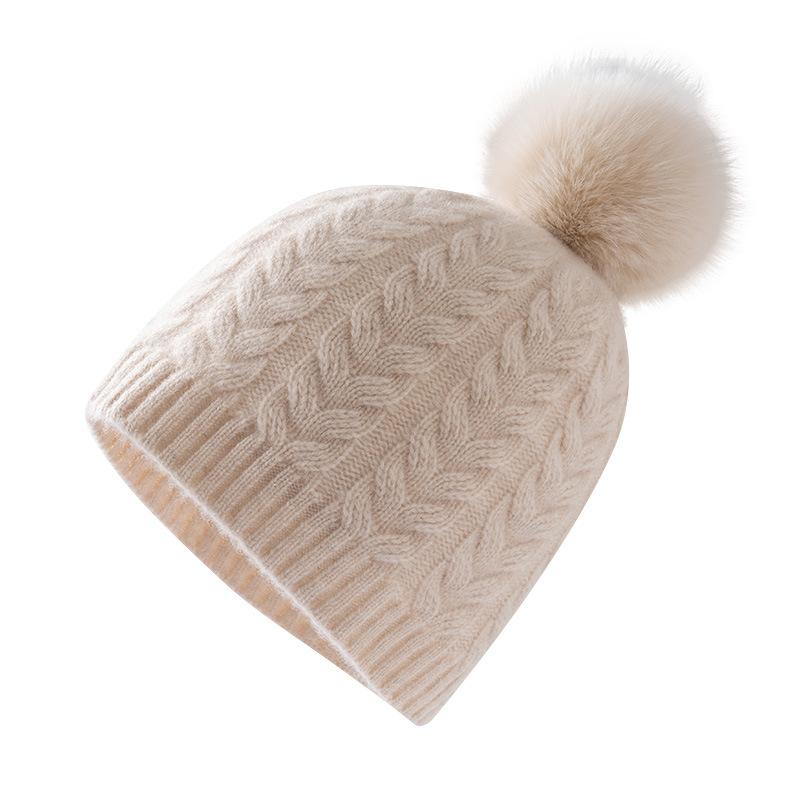Autumn and winter hairball twisted flower thickened warm dome knitted wool men's and women's cashmere hats wool hats