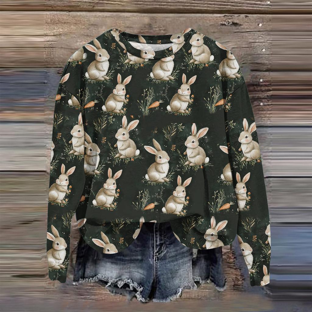 Kadın Moda Baskılı Uzun Kollu Bol Yuvarlak Yaka Sweatshirt Üst Sonbahar