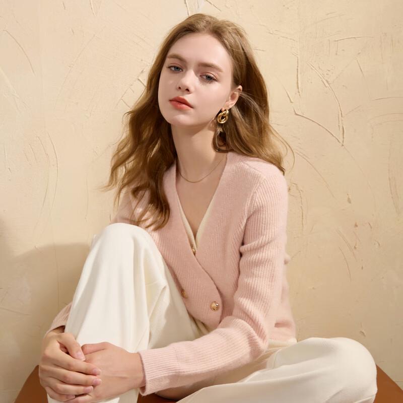 Sancai Women's Faux Two-Piece V-Neck Knit Sweater