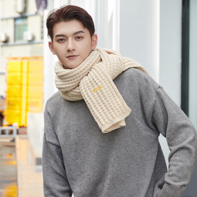New Winter Men's Scarf Knitted Wool Solid Color Korean Style Couple Versatile Fashion Simple Thickened Warm Scarf