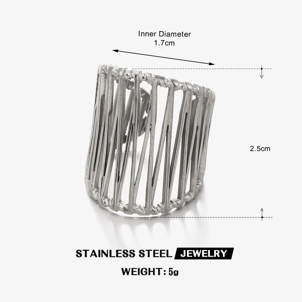 Exaggerated And Thick Line Ring Neutral Gold Plated Stainless Steel Zircon Personalized Hip Hop Opening Adjustment Rings resizable