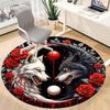 1PC Wolf Yin Yang Roses Design Office Round Rug, Non slip, Soft and Durable Office Rug for Interior Decoration, Perfect for Office