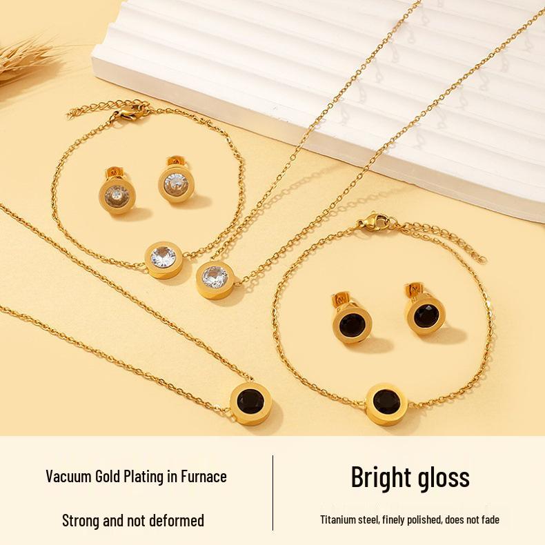 Elegant European Zirconium Titanium Jewelry Set - Necklace, Earrings & Bracelet
