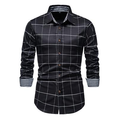 Camisa con botones a cuadros de manga larga para hombre, Tops de moda, camisa informal a cuadros para otoño e invierno