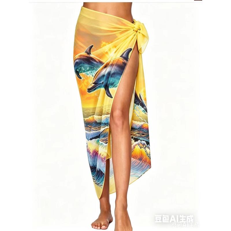 Long mesh beach wrap dress, sexy bikini one-piece scarf for women