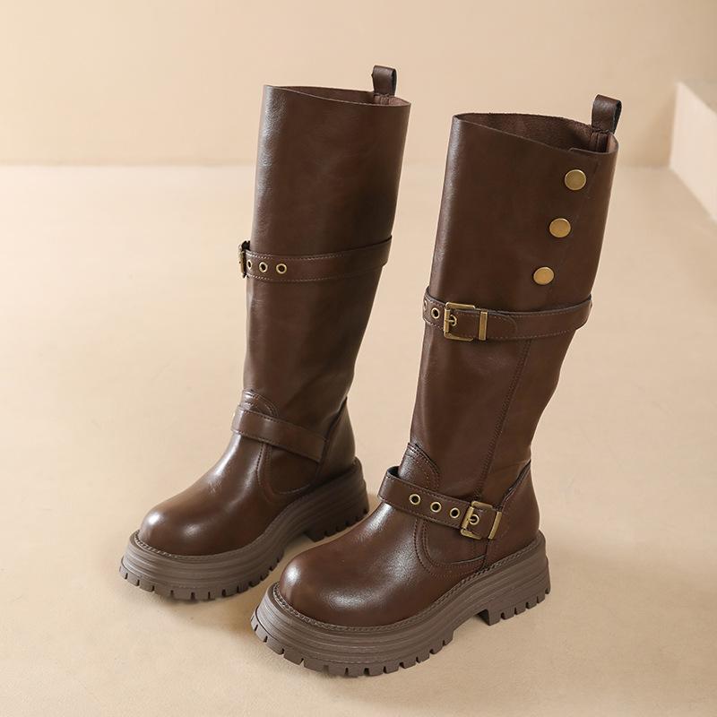 

Черные ретро ботинки на толстом каблуке и платформе в британском стиле женские 2025 осень и зима новые ботинки высокие и стройнящие ботфорты 40 темно-коричневого