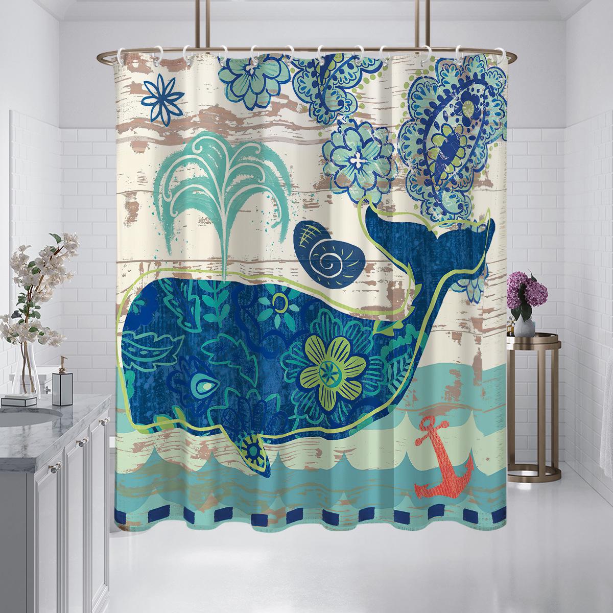 

Waterproof Ocean Series Shower Curtain: Sea Turtle & Dolphin Print, Mildew Resistant, Polyester. 180x180 cm
