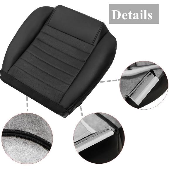 Front Driver Side Bottom Perforated Breathable Replacement Leather Seat Cover Black #GW or KW Compatible with Ford Mustang GT V6 2005 2006 2007 2008