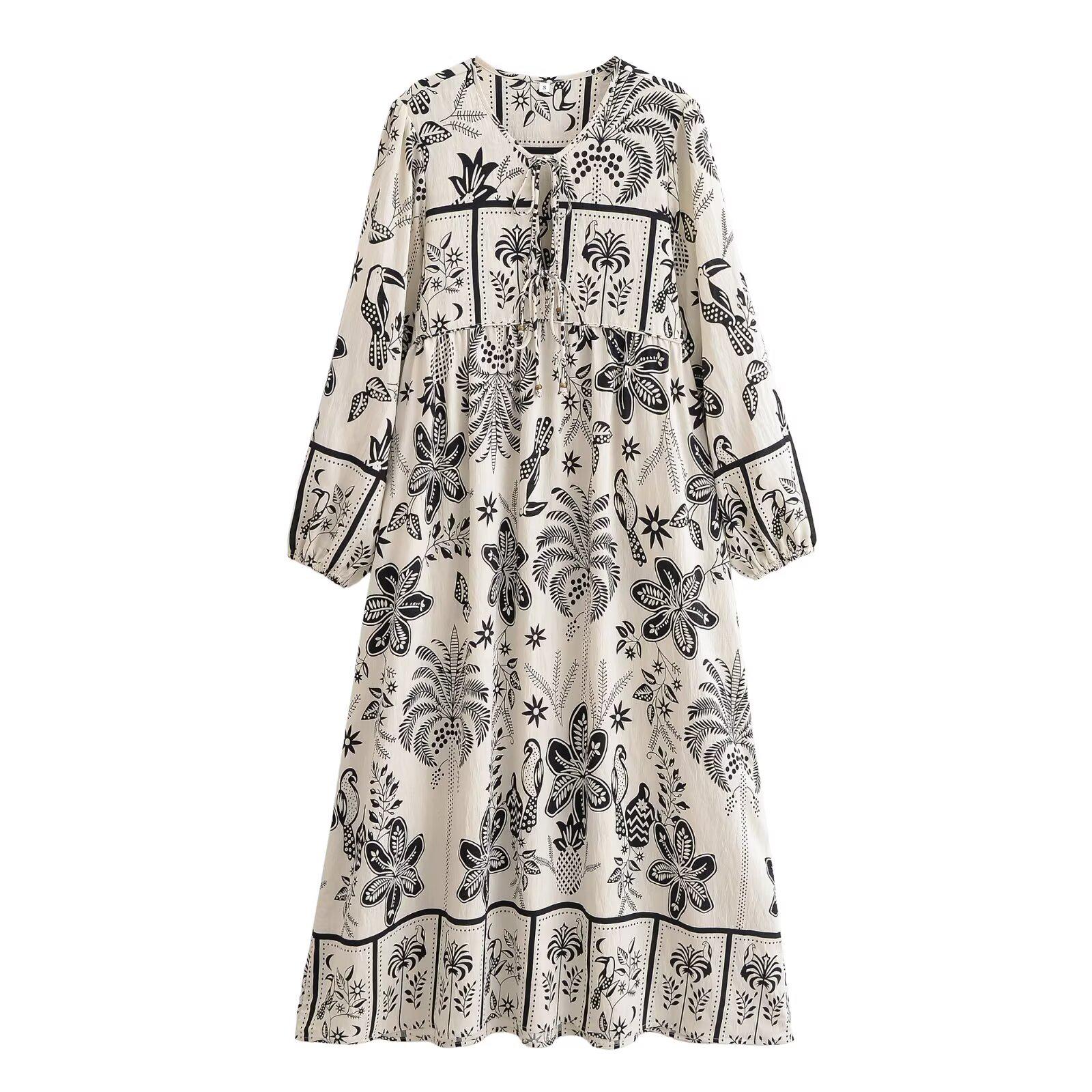 2026 Spring Women s European & American Style Tassel Bohemian Print Dress S