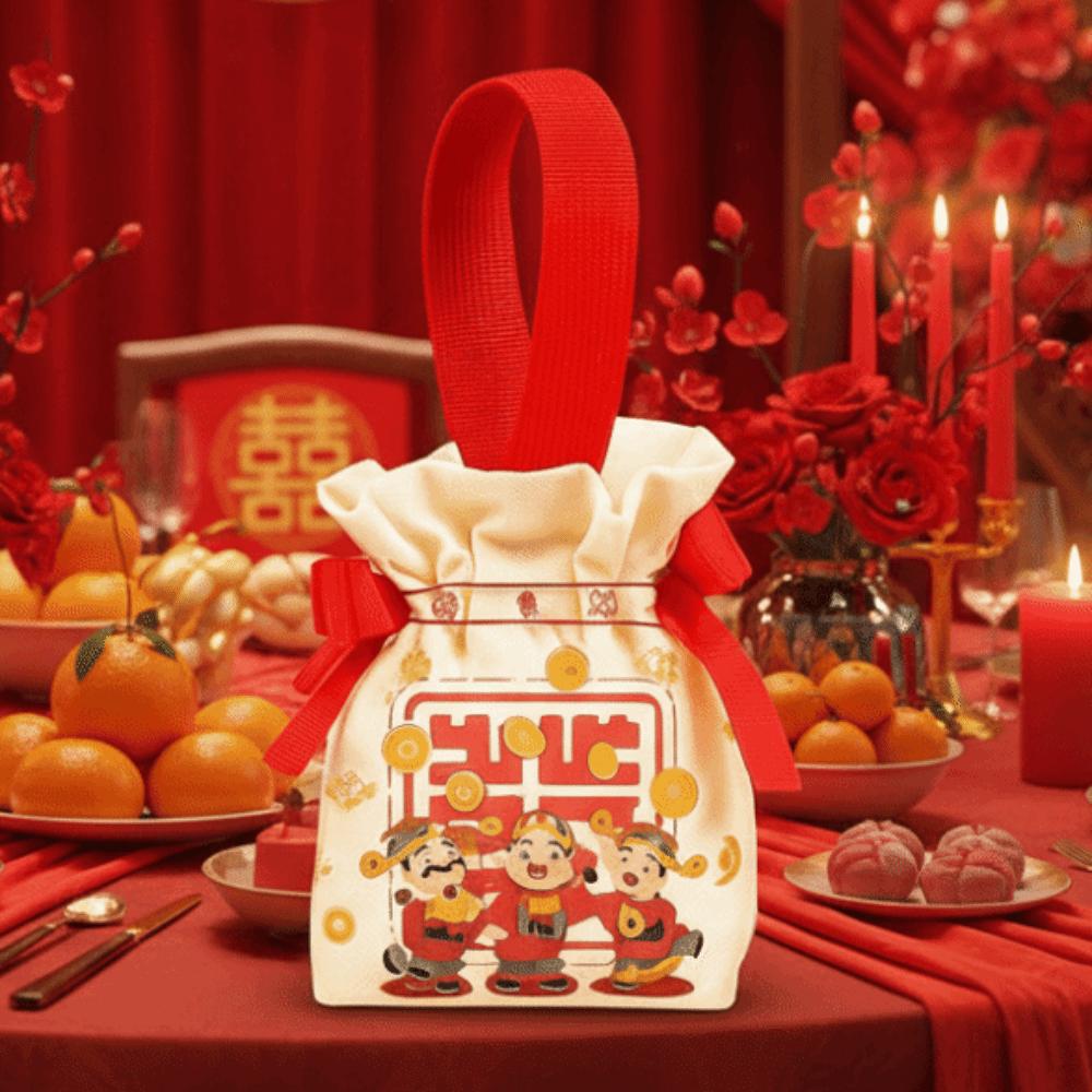 Cartoon 2026 New Year Gift Bag Chinese Style Canvas Horse Year Handbag Bag Portable Large Capacity Fashion Wedding Candy Bag