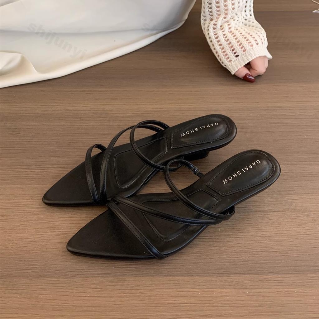 Fashion French Style Pointed Open Toes Hollow Wedge Sandals for Women's Summer 2025 New Thin Heeled Fashion Elegant Comfortable Slippers