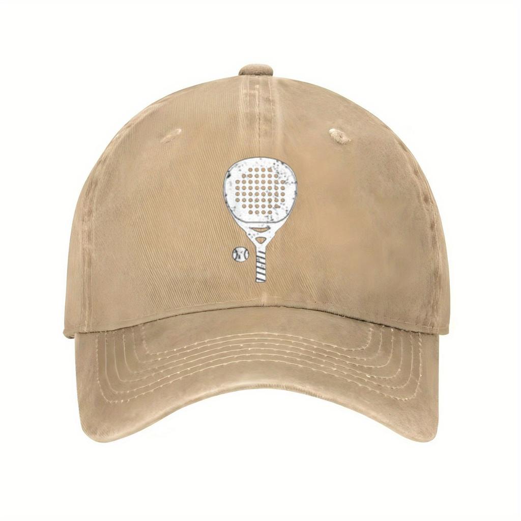 Padel Racket and Ball Graphic Baseball Cap Distressed Polyester Casual Adjustable Snapback Hat Sport Headwear