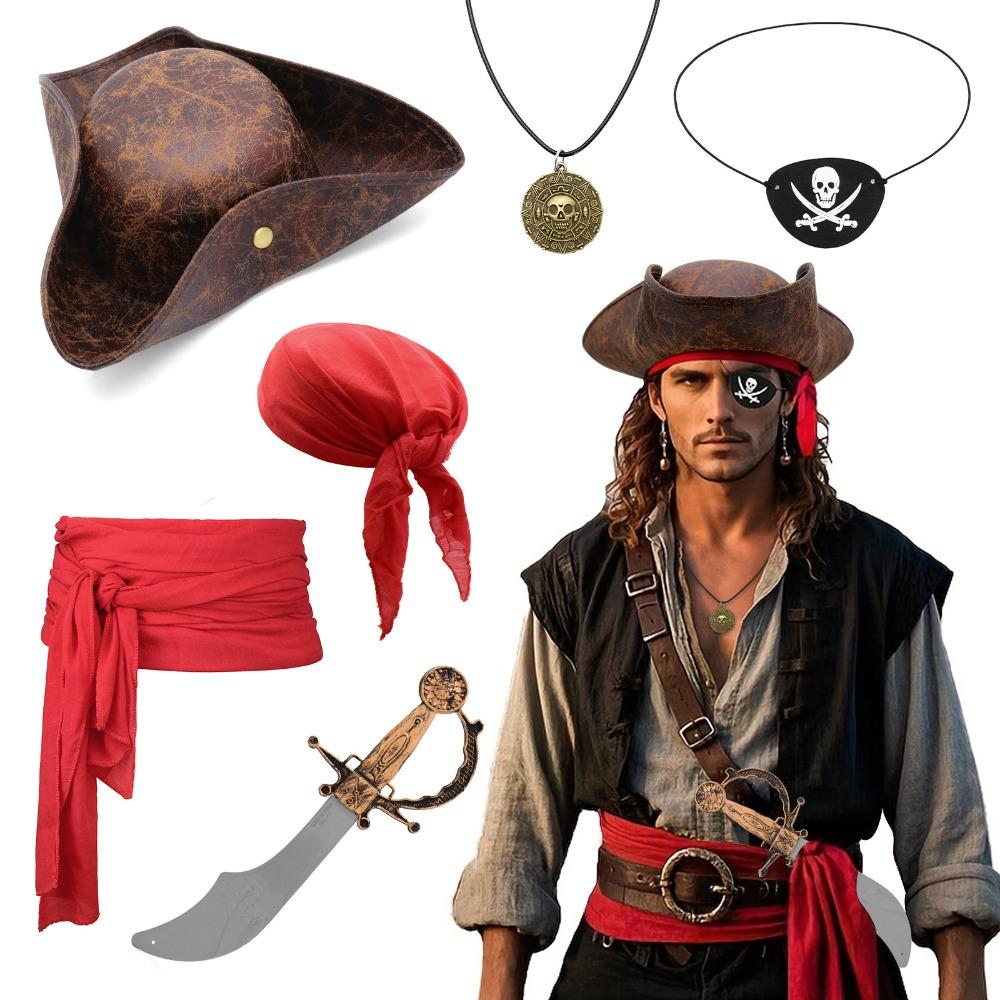 

Pirate Hat Headscarf Caribbean Captain Belt Pendant Halloween Cosplay Stage Prop