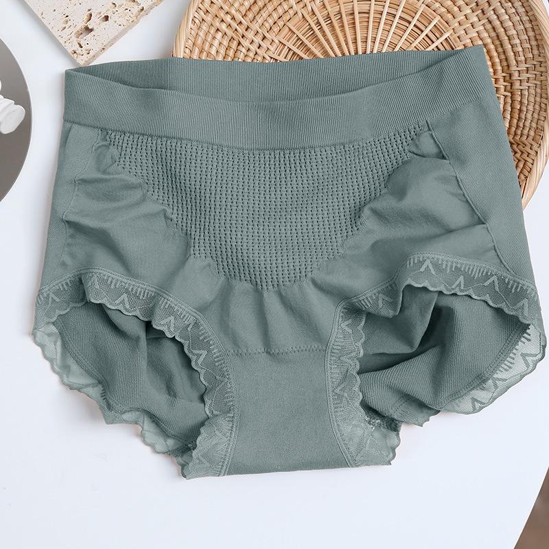 Women s Plus Size Mid-High Waist Seamless Lace Trim Honeycomb Triangle Briefs - Japanese Style One Size (80-150 jin)