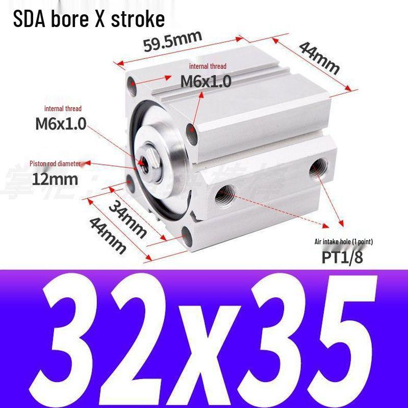 SDA Mini Pneumatic Cylinder, High Thrust, Thin Type, Bore Sizes 20/25/32/40/50