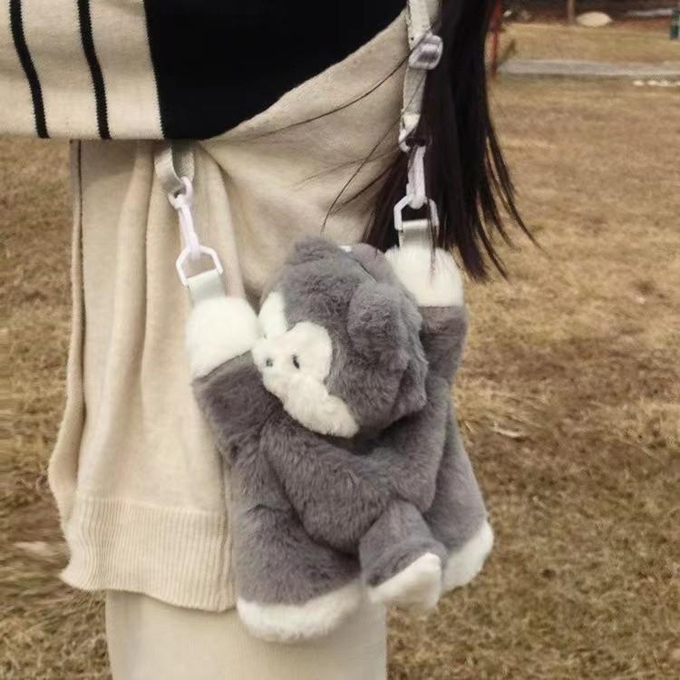Husky Gray Puppy Cute Girl Chest Bag Soft Plush Toy Shoulder Bag For Children