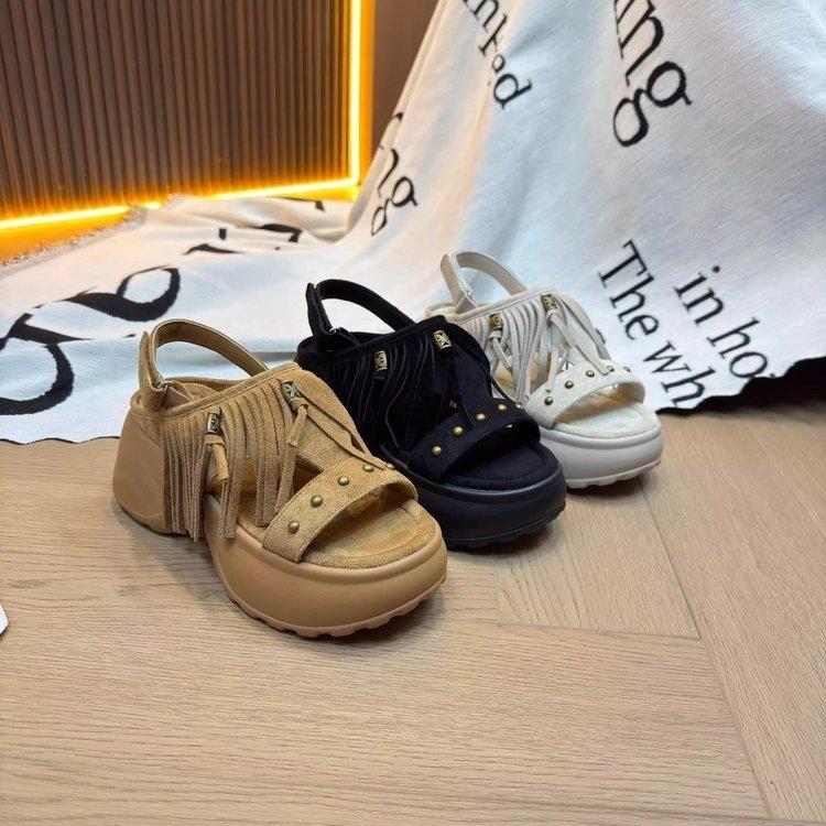 Thick-soled Heightening 8CM Sandals Women's 2025 Summer New Light Luxury Casual Versatile Sandals Breathable Women's Shoes Muffin Shoes