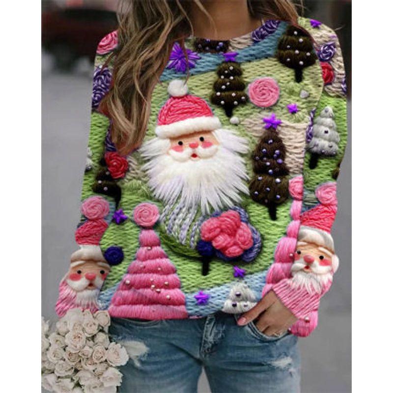 Fall and Winter Cross-Border New Arrival Sweatshirt Female 3D Digital Print Christmas round-Neck Shirt Tops Christmas Hoodie